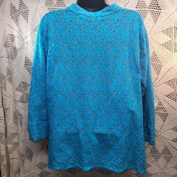 Valerie Stevens Women’s teal Blue Lace Lightweight Button Up Blouse shacket XL - Picture 7 of 12